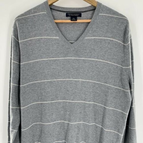 Banana Republic Mens's Large Sweater Silk Cashmere Blend Gray Stripe V-Neck - Picture 4 of 10